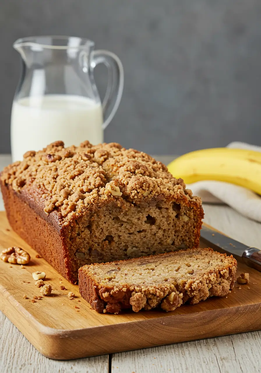 Soft Banana Bread Loaf with Butter Streusel | Crumb Topped Bread